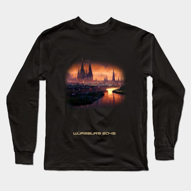 Futuristic Wuerzburg 2045 Artwork Long Sleeve T-Shirt by maxdax